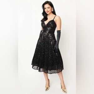 Unique Vintage 1950s Black Sequin Swing Holiday Dress NWT 4X